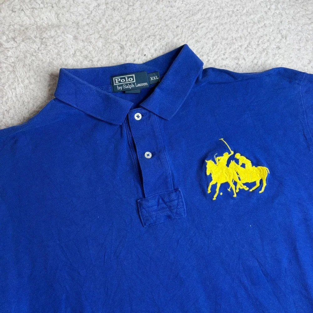 Polo Ralph Lauren Big Pony Polo Shirt Mens XXL Blue Yellow Number 3 Patch Cotton